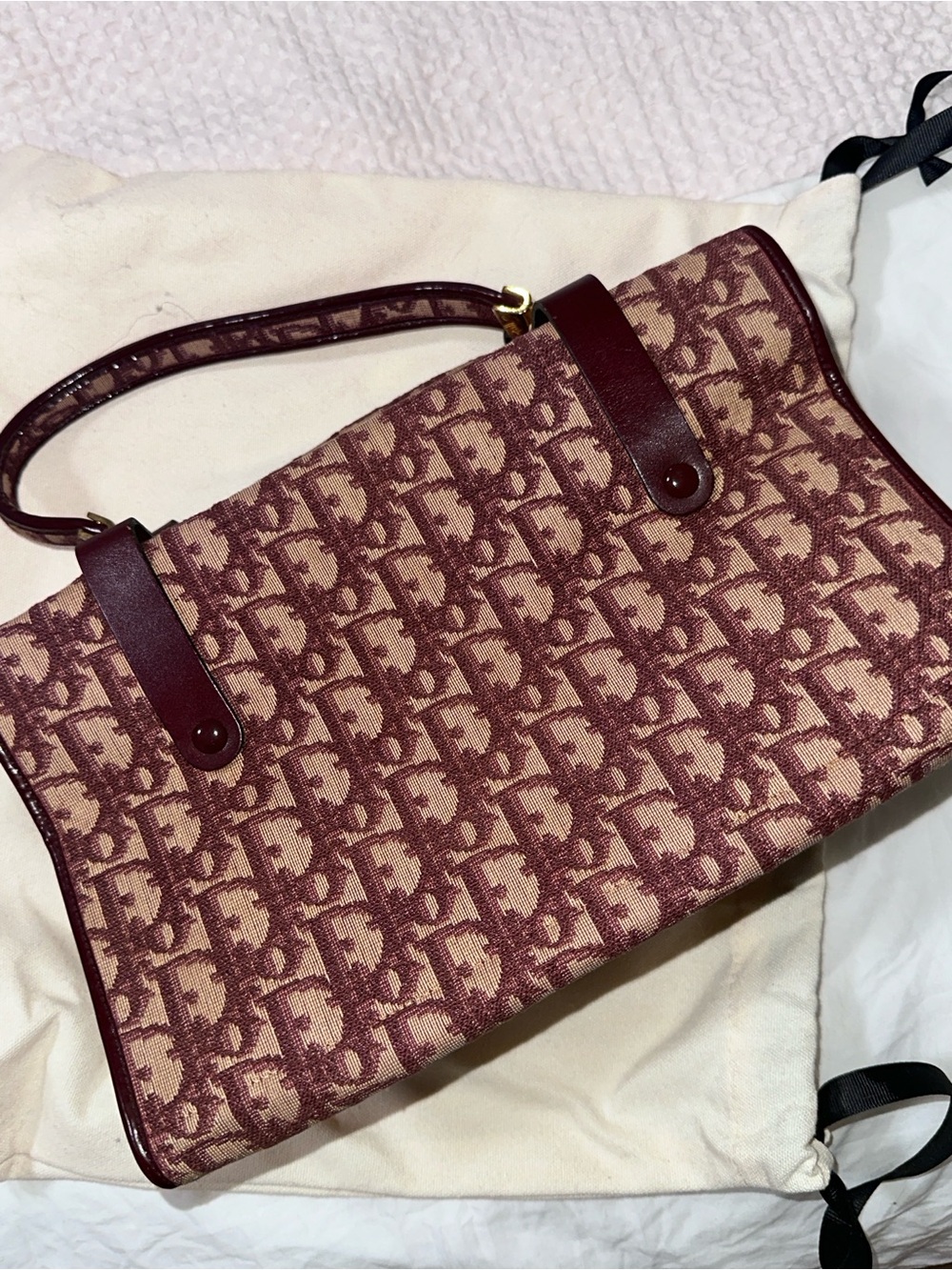 AUTHENTIC DIOR vintage Monogram Jacquard Canvas Clutch in Burgundy - Picture 2 of 3